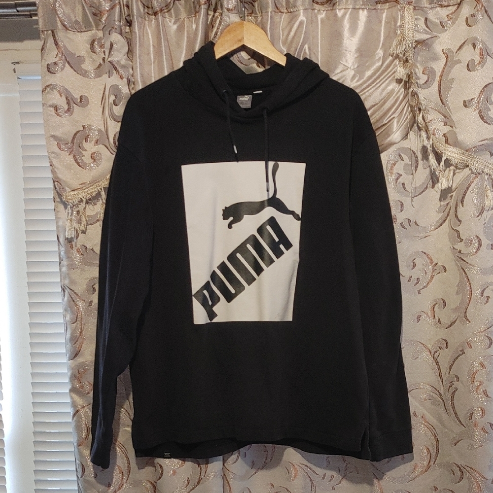 Puma Black Crewneck Hoodie with White Logo Panel Large